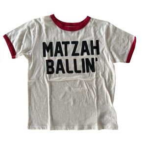 Rowdy Sprout Boys Matzah Ballin' Short Sleeve Tee White NWT